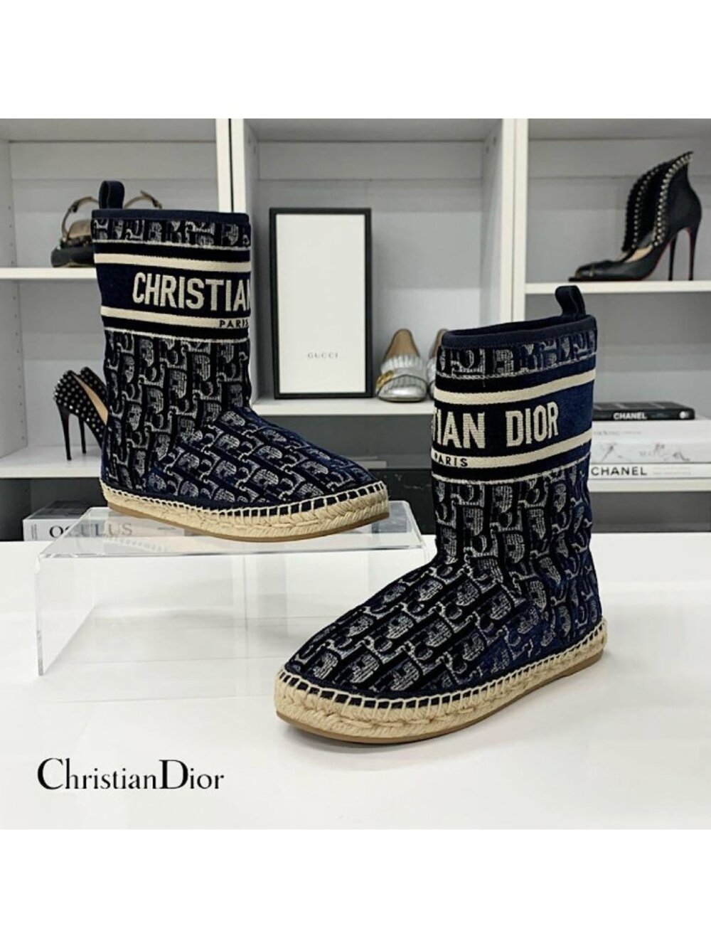 Dior Oblique Logo Velour Shearling Short Boots